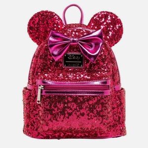 NWT - Disney Loungefly Sequined Magenta Pink Mini Backpack Bag